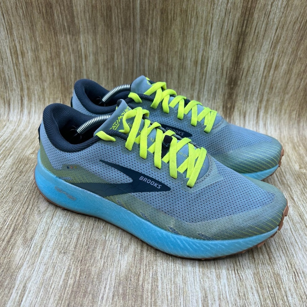 Brooks Catamount Trail Womens Size 8.5 Running Shoes Blue Lime Green 1203391B447